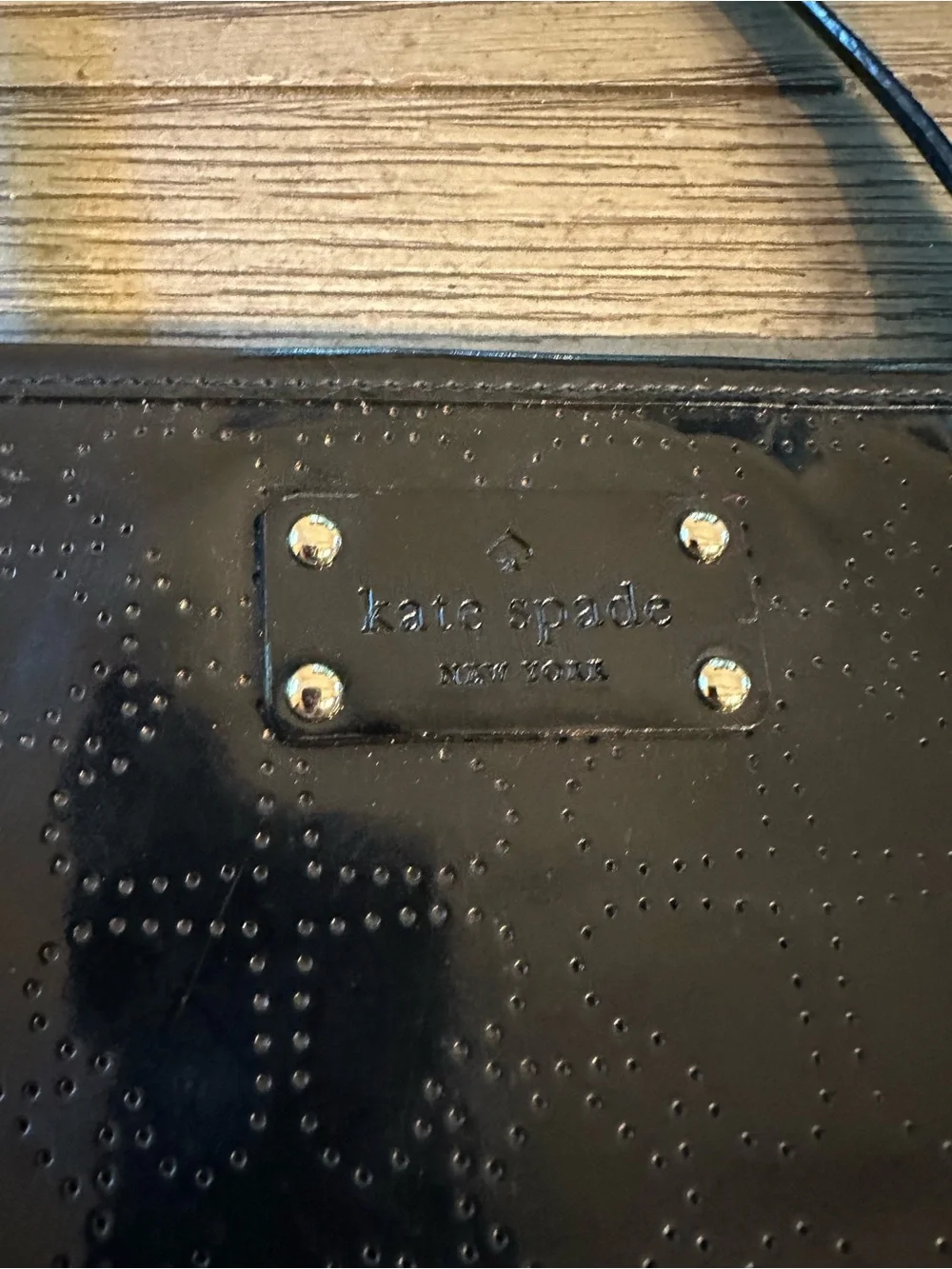 kate spade Black Patent Shoulder Tote with Perforated Pattern